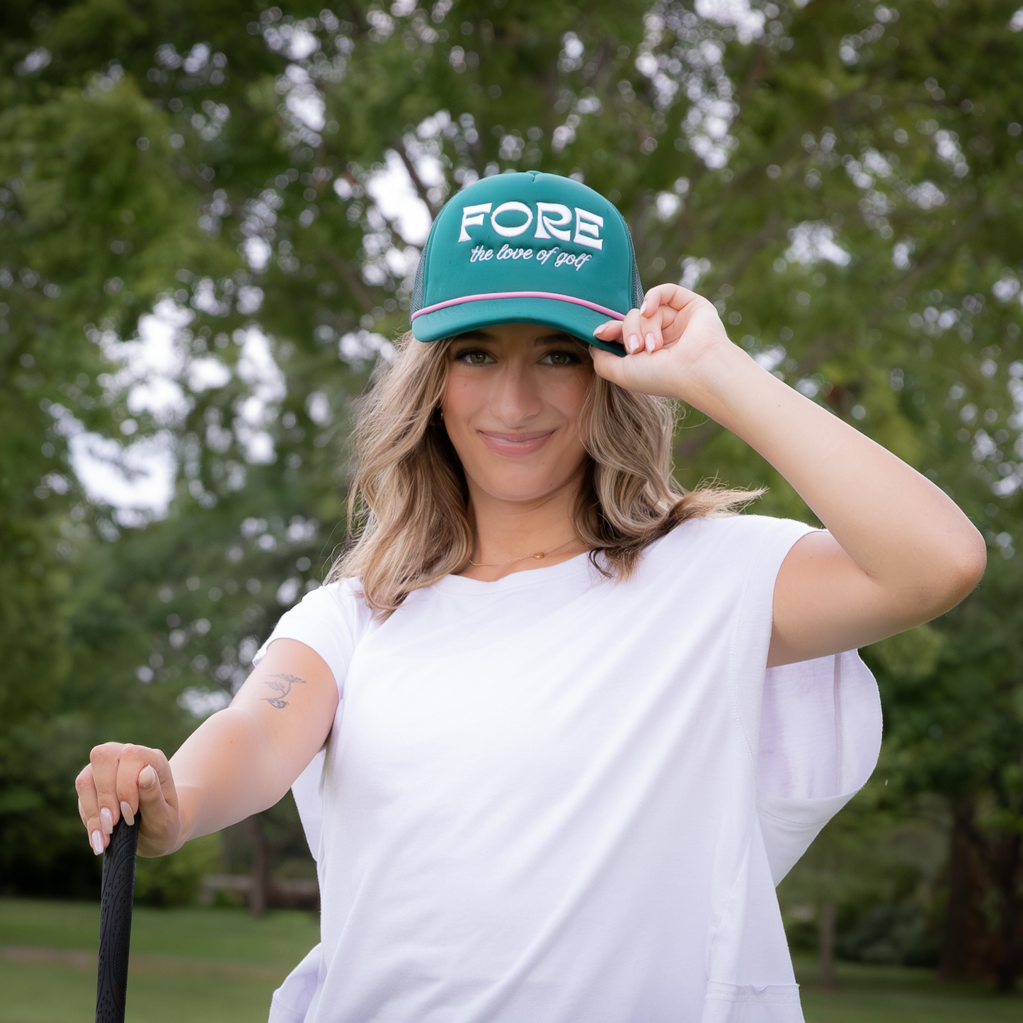 Green Women’s Golf Hat with Pink Rope