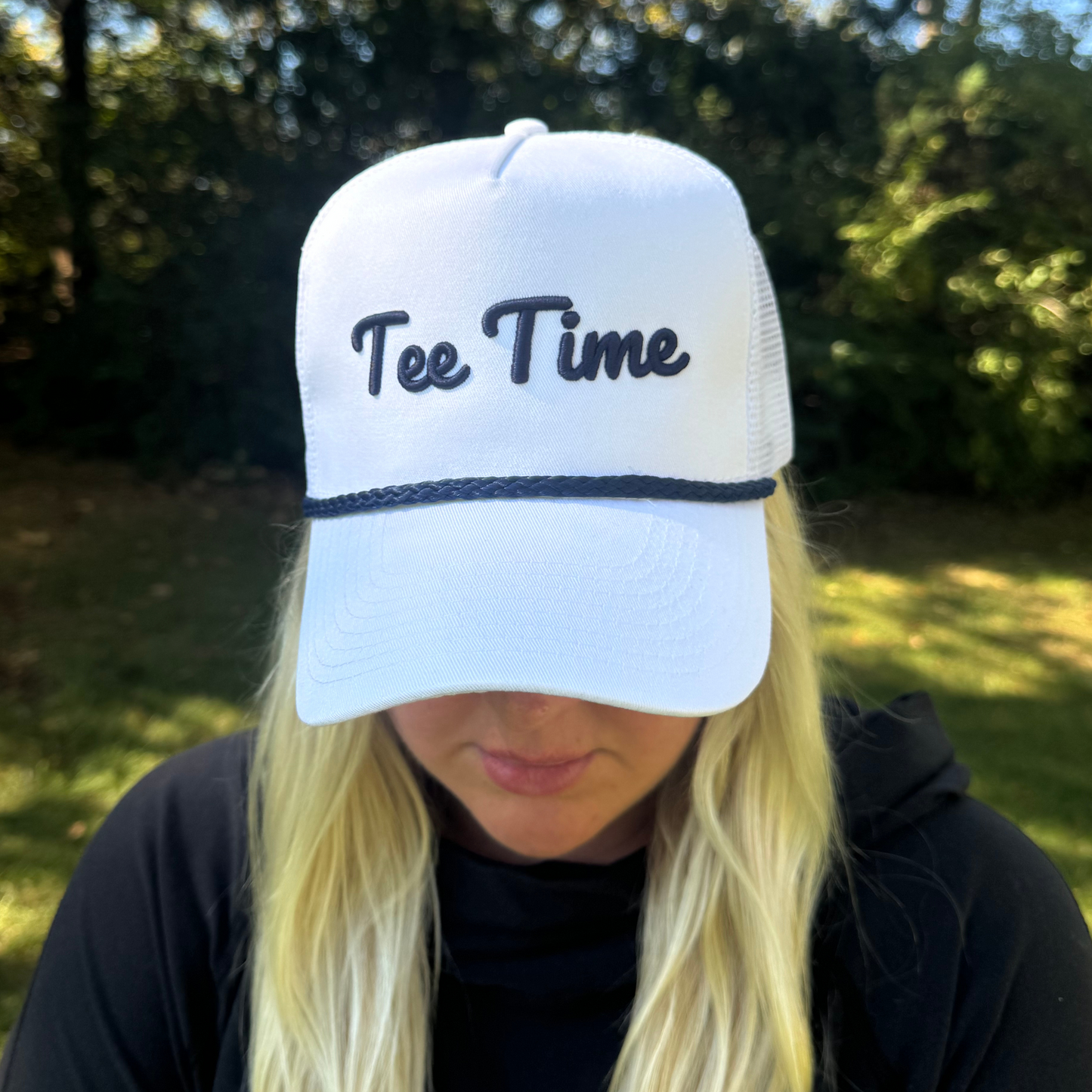 Tee Time Two-Tone White Hat with Navy Rope
