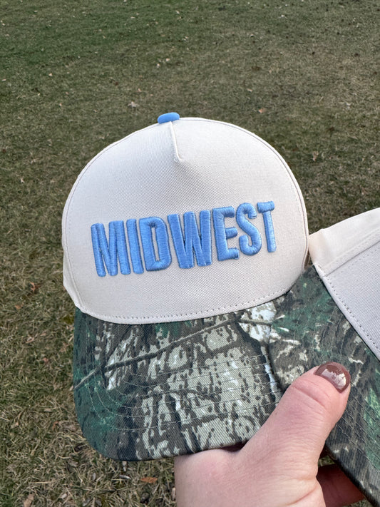 Midwest Camouflage Trucker Hat Blue Embroidery