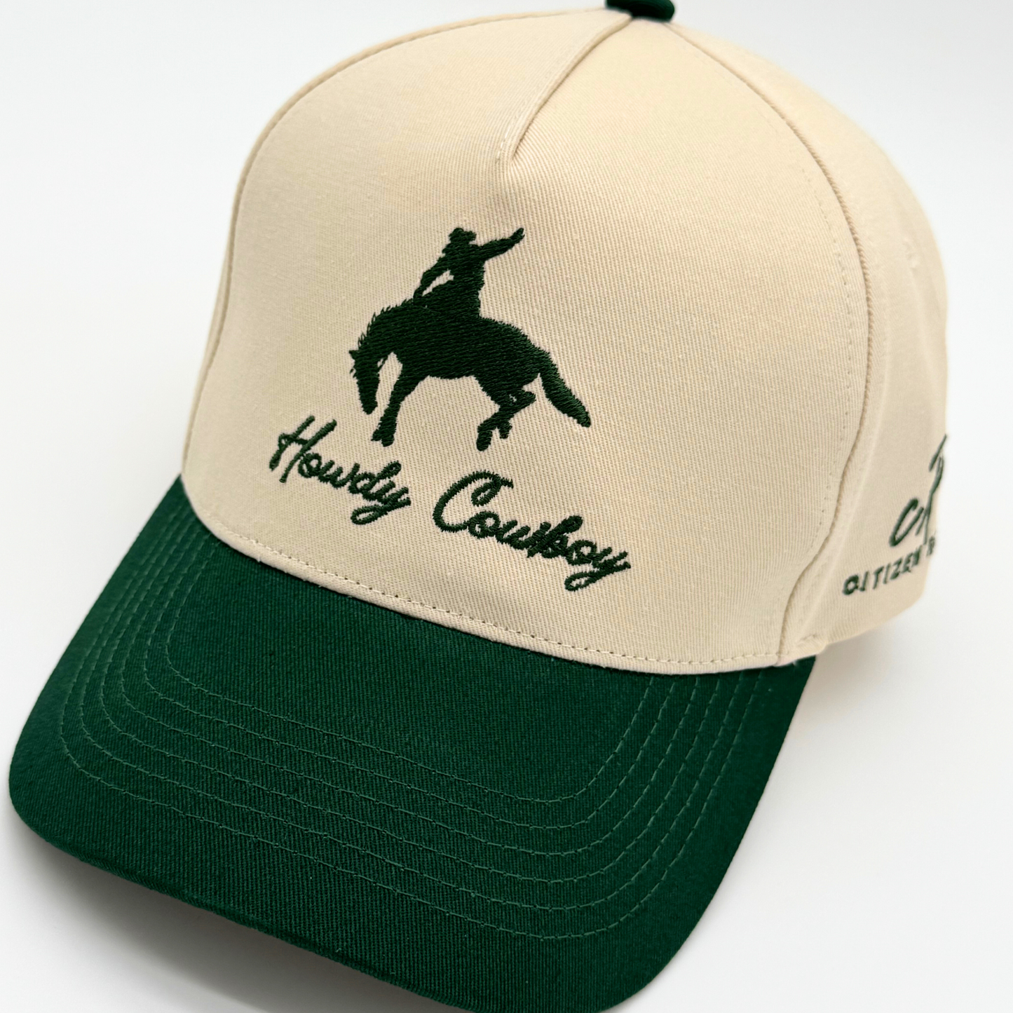 Howdy Cowboy Tan & Green Hat